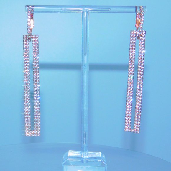 Wear 2 Ways Rose Gd Hoops With Dangling Rectangles - Picture 1 of 10